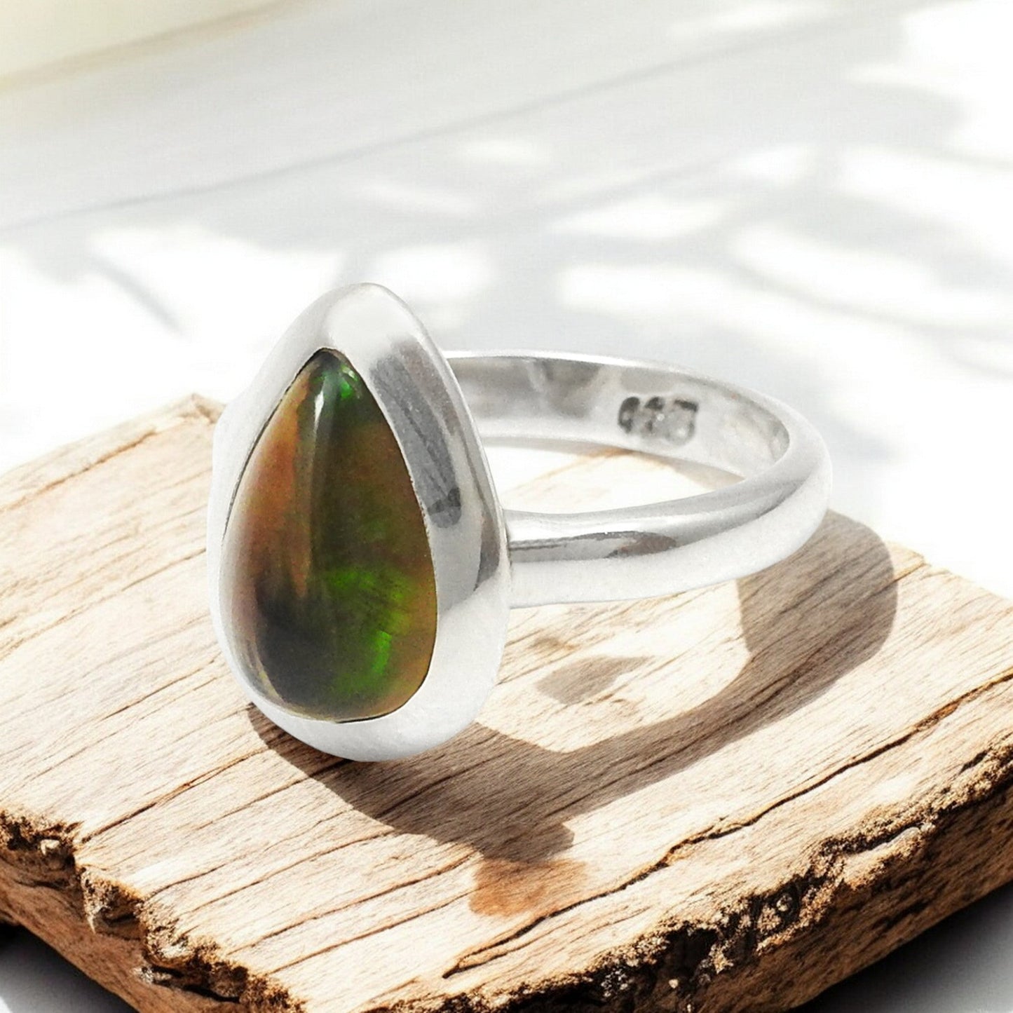 Black Opal Gemstone 925 Sterling Silver Statement Unique Band Wife Ring