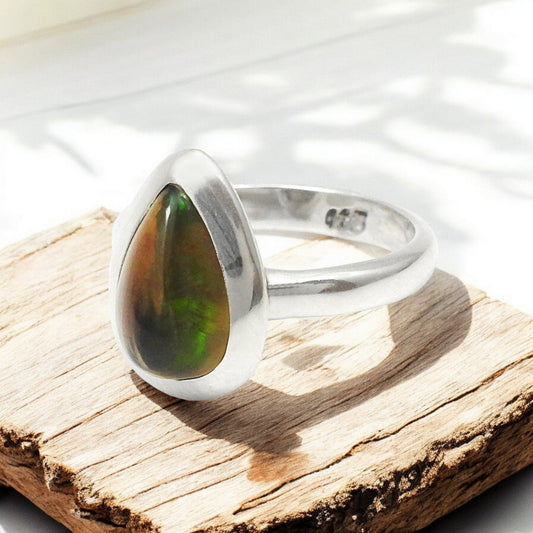Black Opal Gemstone 925 Sterling Silver Statement Unique Band Wife Ring