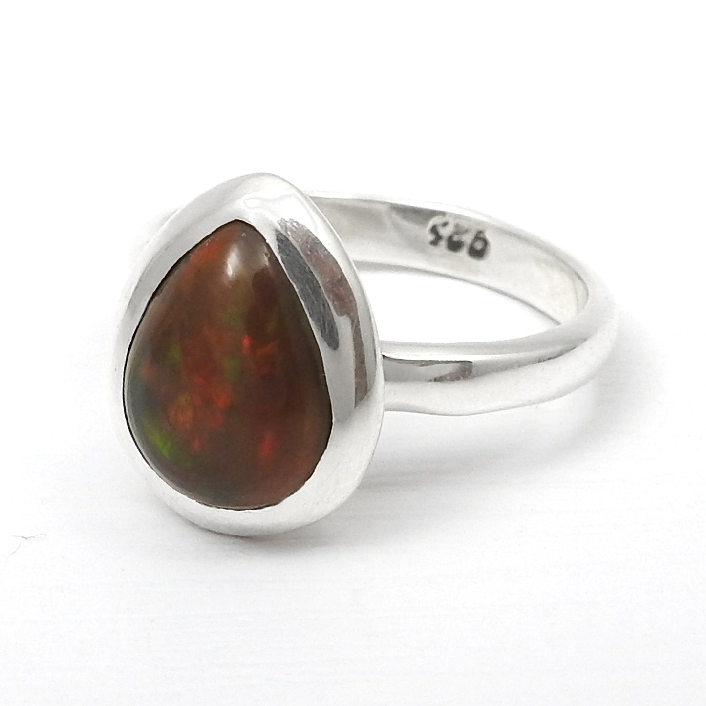 Pear Black Opal Stone 925 Silver Elegant Christmas Gift Band Bezel Wife Ring Jewelry
