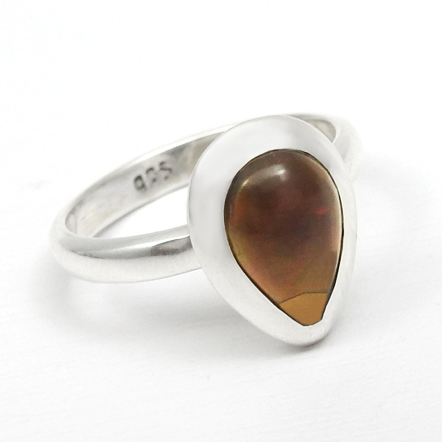 Pear Black Opal Gemstone Solid Silver Statement Bezel Cocktail Boho Ring Jewelry