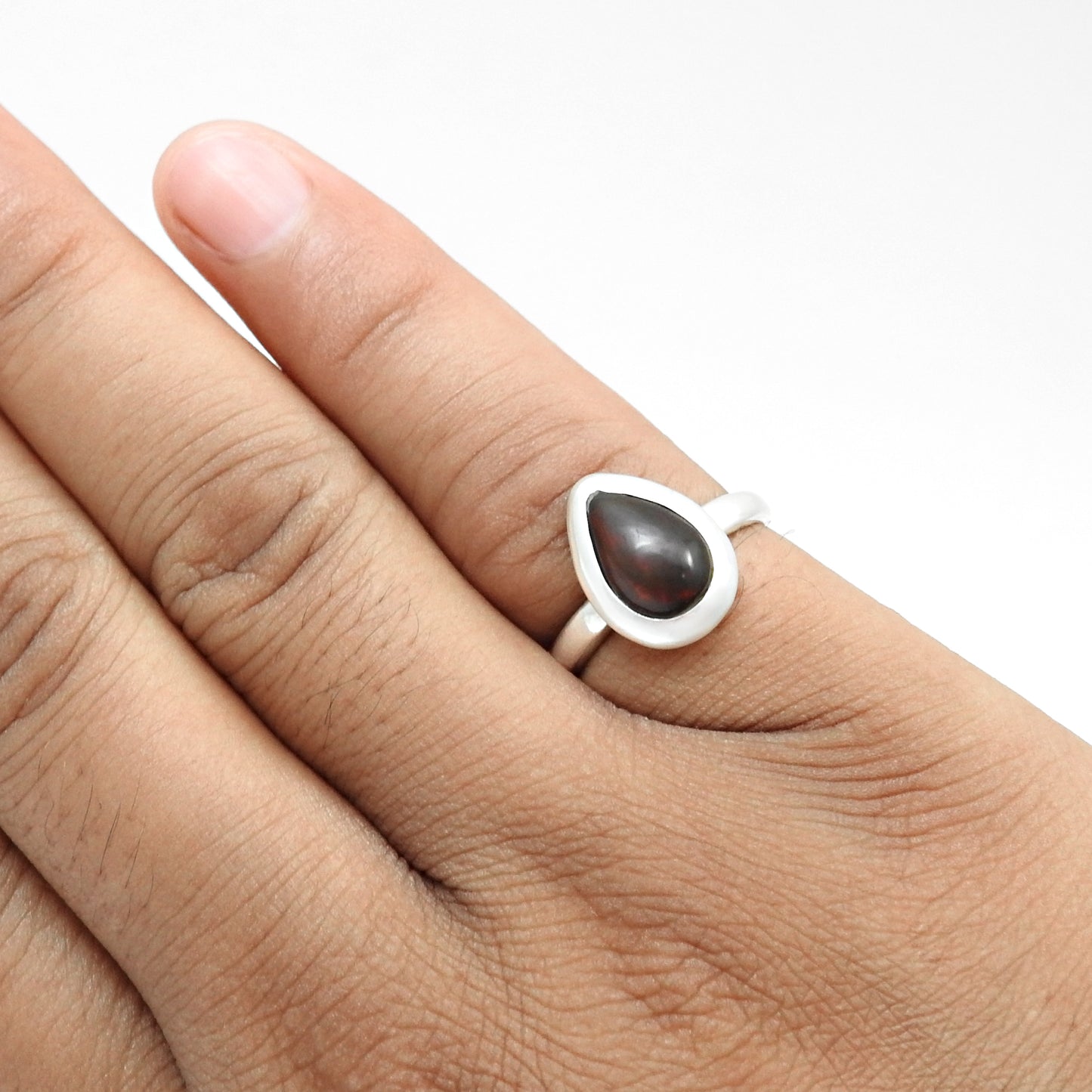 Pear Black Opal Gemstone Solid Silver Statement Bezel Cocktail Boho Ring Jewelry
