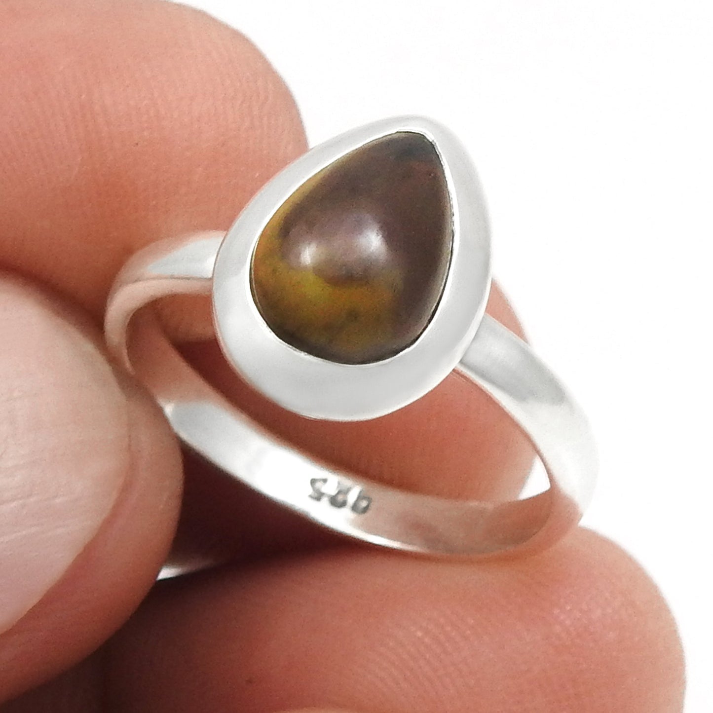 Natural Black Opal Wedding Bezel Cocktail New Ring Jewelry Solid Sterling Silver