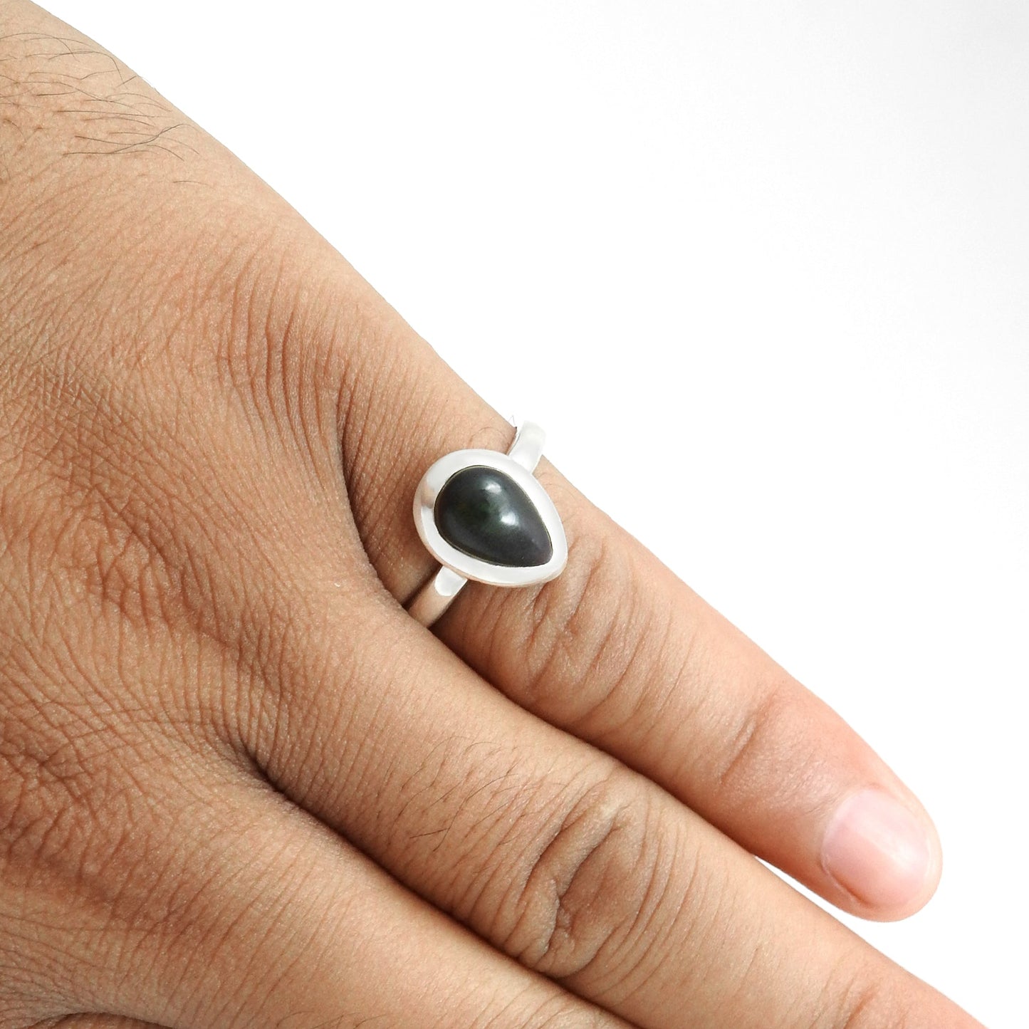 Natural Black Opal Wedding Bezel Cocktail New Ring Jewelry Solid Sterling Silver