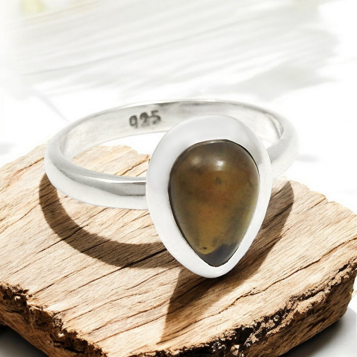 Natural Black Opal Wedding Bezel Cocktail New Ring Jewelry Solid Sterling Silver