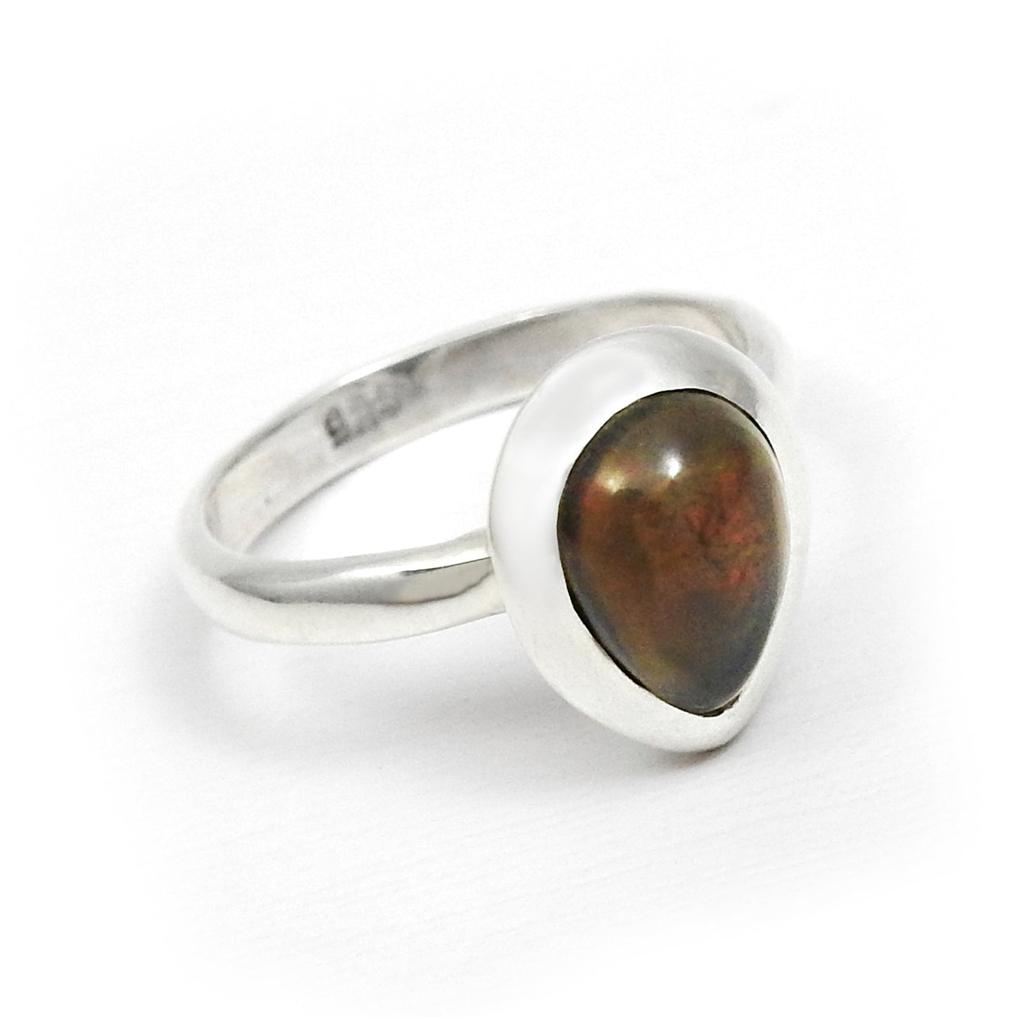 Pear Natural Black Opal Solid Sterling Silver Band Anniversary Boho Artisan Ring