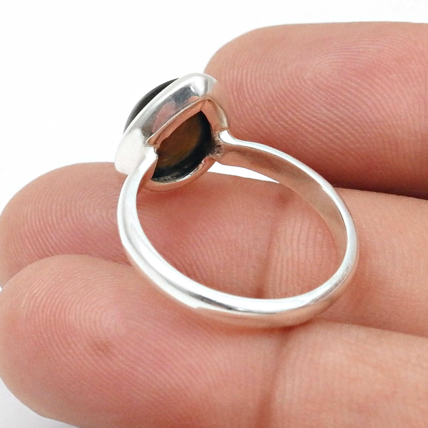 Pear Natural Black Opal Solid Sterling Silver Band Anniversary Boho Artisan Ring