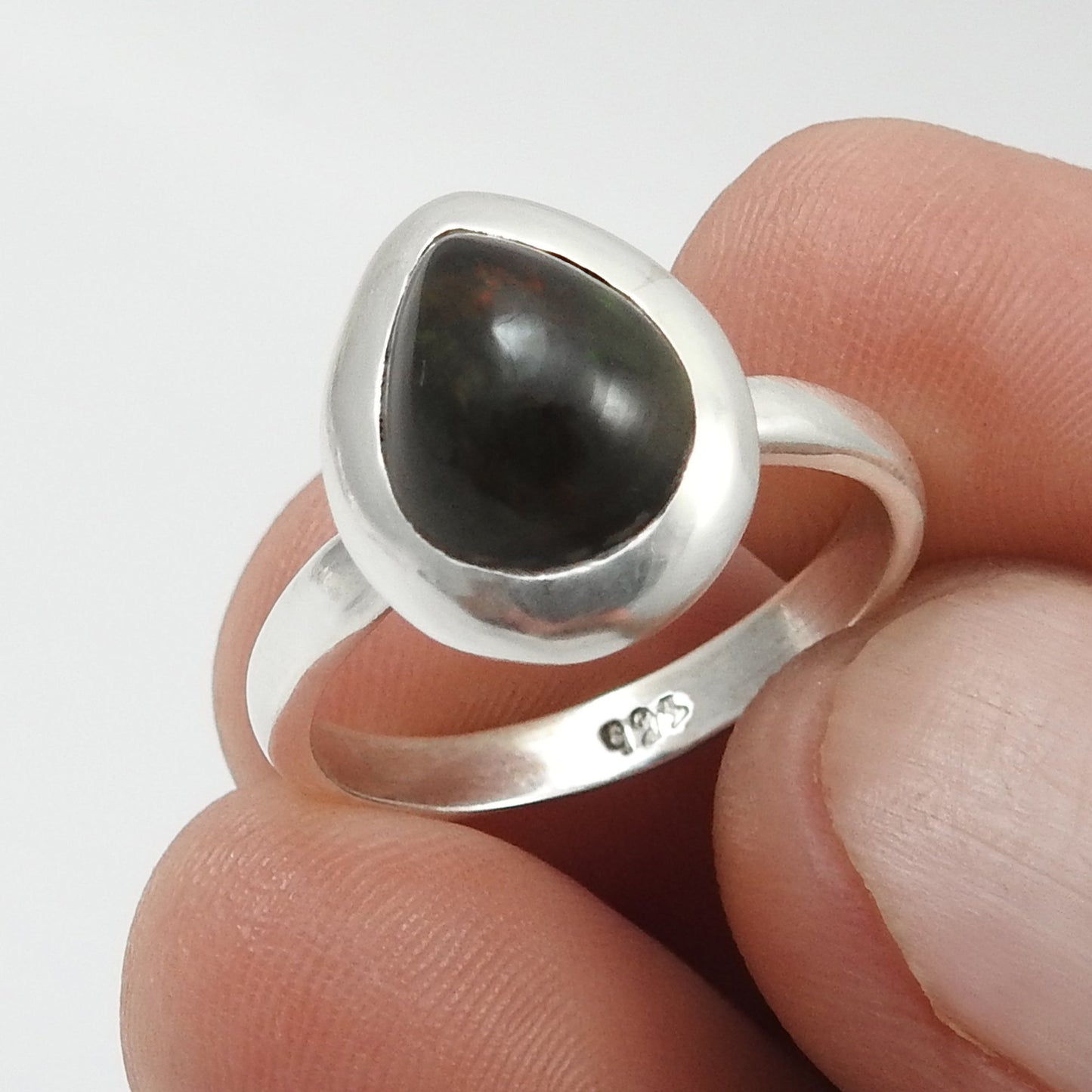 Pear Natural Black Opal 925 Sterling Silver Statement Bezel Cocktail Wife Ring