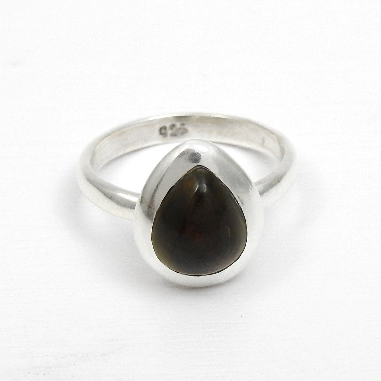 Pear Natural Black Opal 925 Sterling Silver Statement Bezel Cocktail Wife Ring