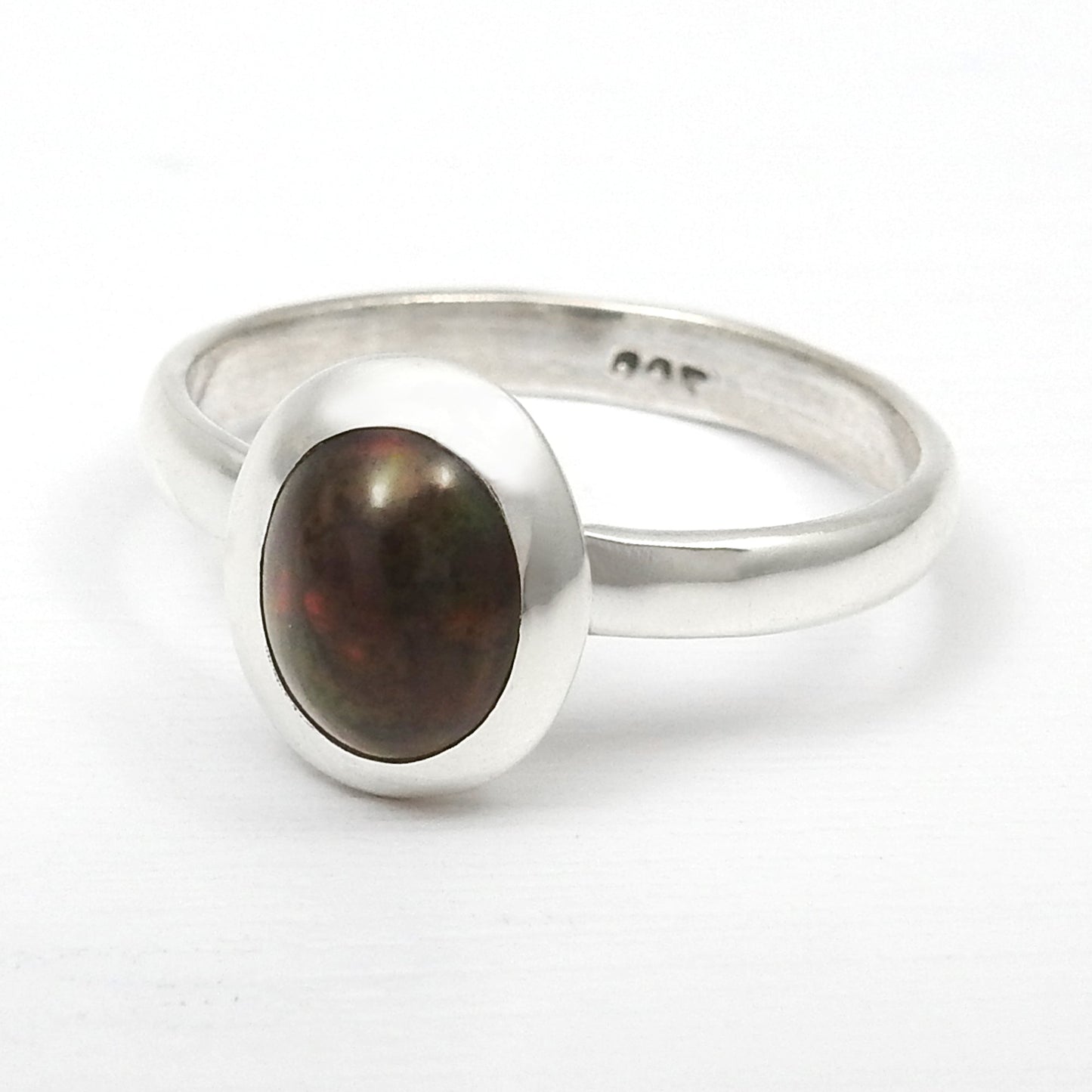 Black Opal Stone Sterling Silver Cocktail Christmas Gift Bezel Ring Jewelry