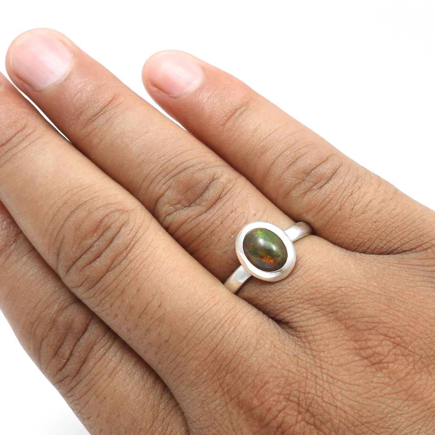 Black Opal Stone Sterling Silver Cocktail Christmas Gift Bezel Ring Jewelry