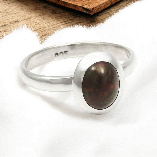 Black Opal Stone Sterling Silver Cocktail Christmas Gift Bezel Ring Jewelry