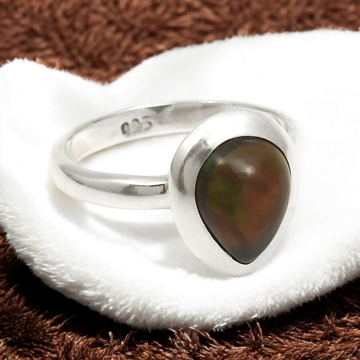 Pear Natural Black Opal Birthday Band Christmas Gift New Ring Jewelry 925 Silver