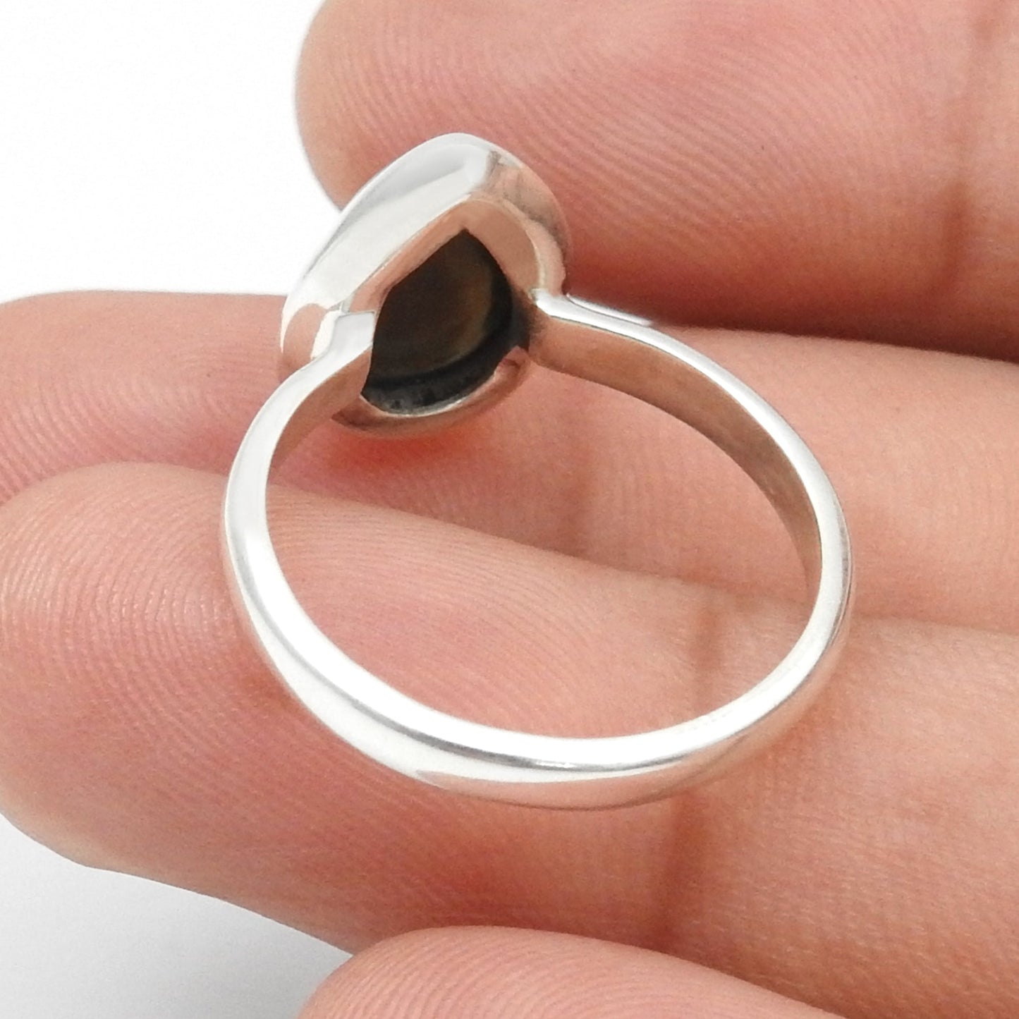 Pear Natural Black Opal Solid Silver Bezel Wife Cocktail Christmas Gift Ring Jewelry