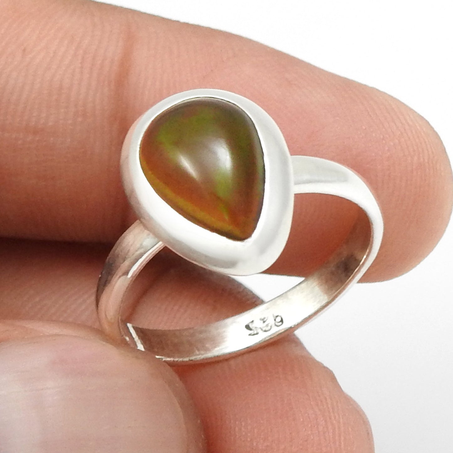 Pear Black Opal Stone 925 Solid Silver Elegant Band Sister Ring Jewelry