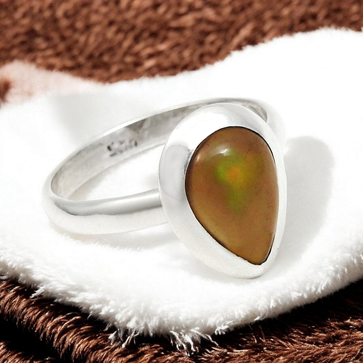 Pear Black Opal Stone 925 Solid Silver Elegant Band Sister Ring Jewelry