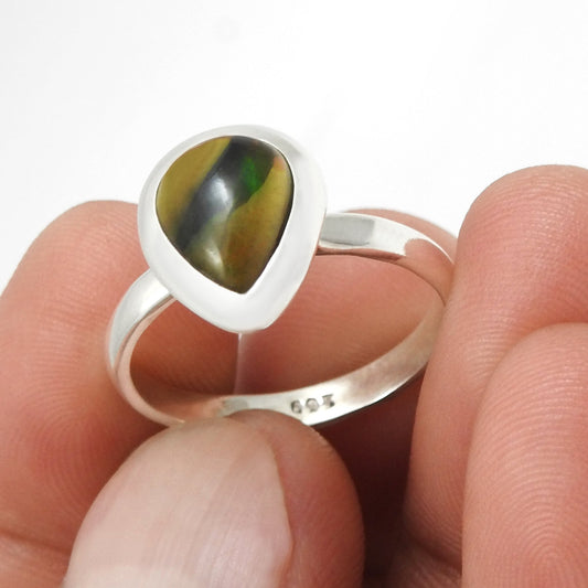 Pear Black Opal Stone 925 Sterling Silver Artisan Elegant Cocktail Ring Jewelry