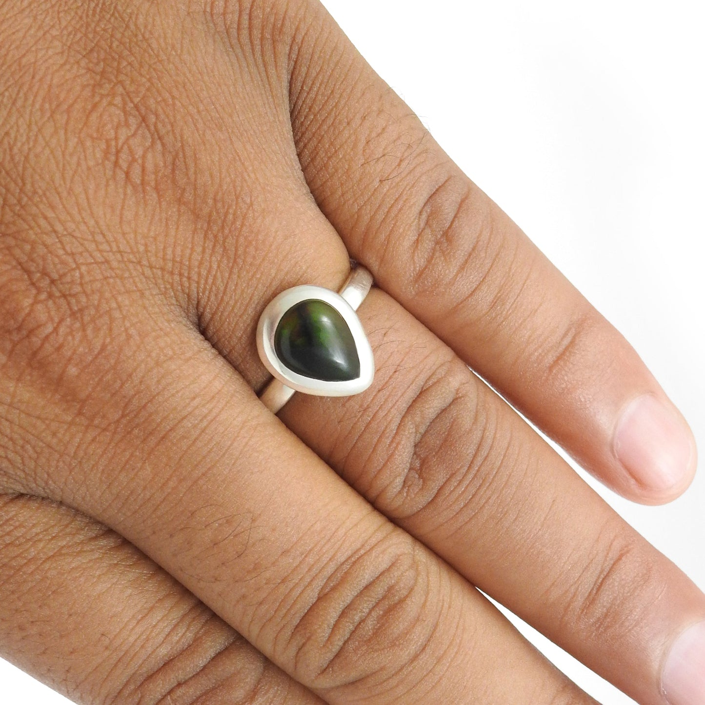 Pear Black Opal Stone 925 Sterling Silver Artisan Elegant Cocktail Ring Jewelry