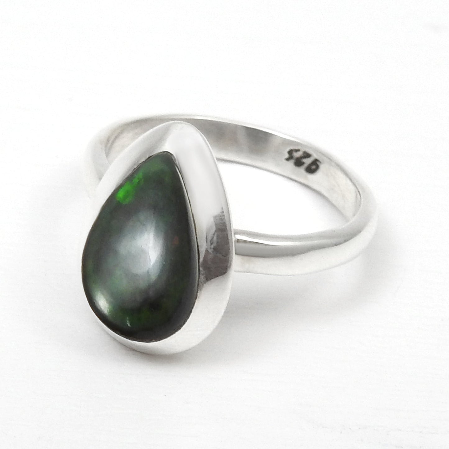 Natural Black Opal Sterling Silver Ethnic Wedding Band Anniversary Promise Ring