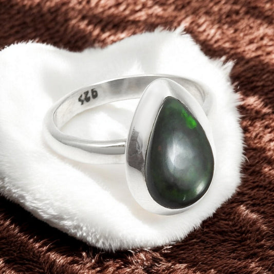 Natural Black Opal Sterling Silver Ethnic Wedding Band Anniversary Promise Ring