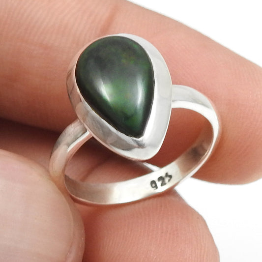 Natural Black Opal Sterling Silver Ethnic Wedding Band Anniversary Promise Ring
