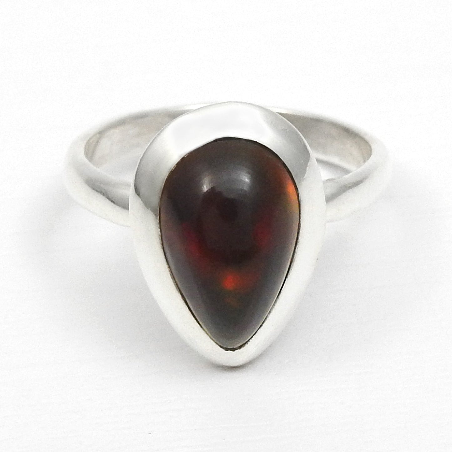 Pear Black Opal Stone Solid Silver Sister Cocktail Bezel Ring Jewelry