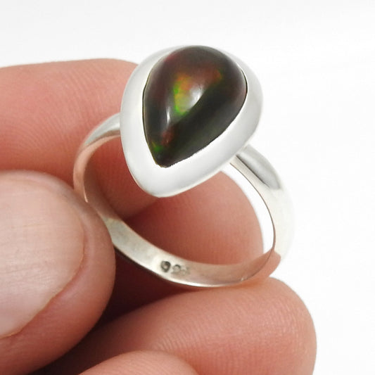 Pear Black Opal Stone Solid Silver Sister Cocktail Bezel Ring Jewelry