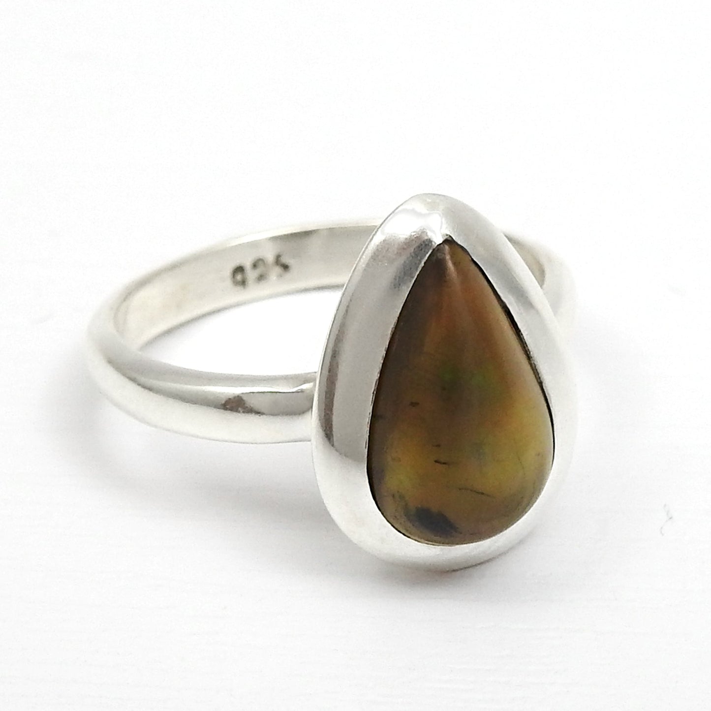 Pear Natural Black Opal Band Christmas Gift Ring Jewelry Solid Sterling Silver