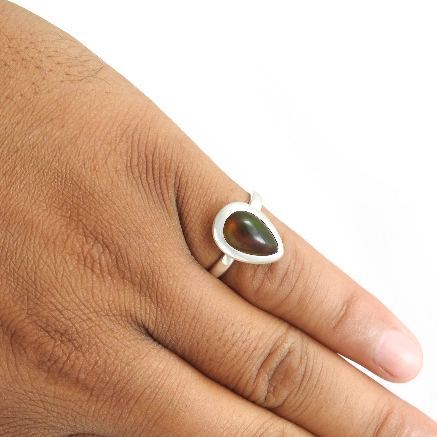 Black Opal Gemstone Statement Cocktail Boho Ring Jewelry Solid Sterling Silver