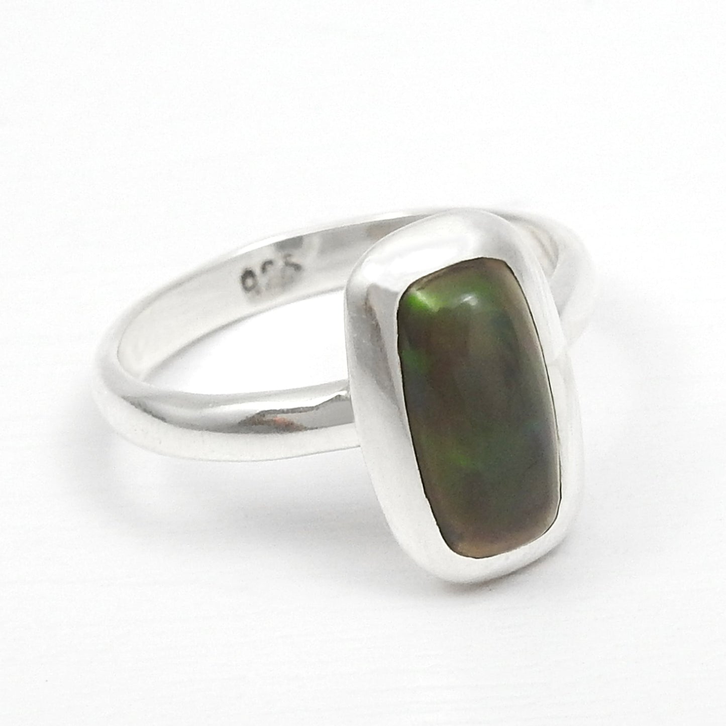 Cushion Black Opal Stone 925 Silver Bezel Elegant Cocktail Birthday Ring Jewelry