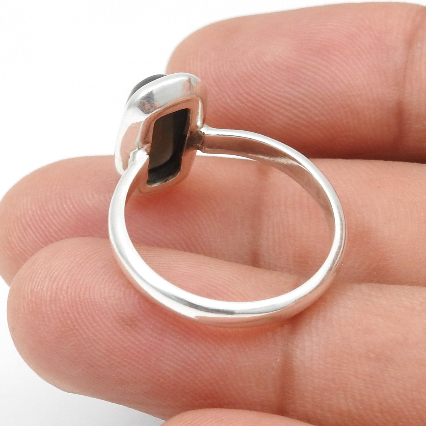 Cushion Black Opal Stone 925 Silver Bezel Elegant Cocktail Birthday Ring Jewelry