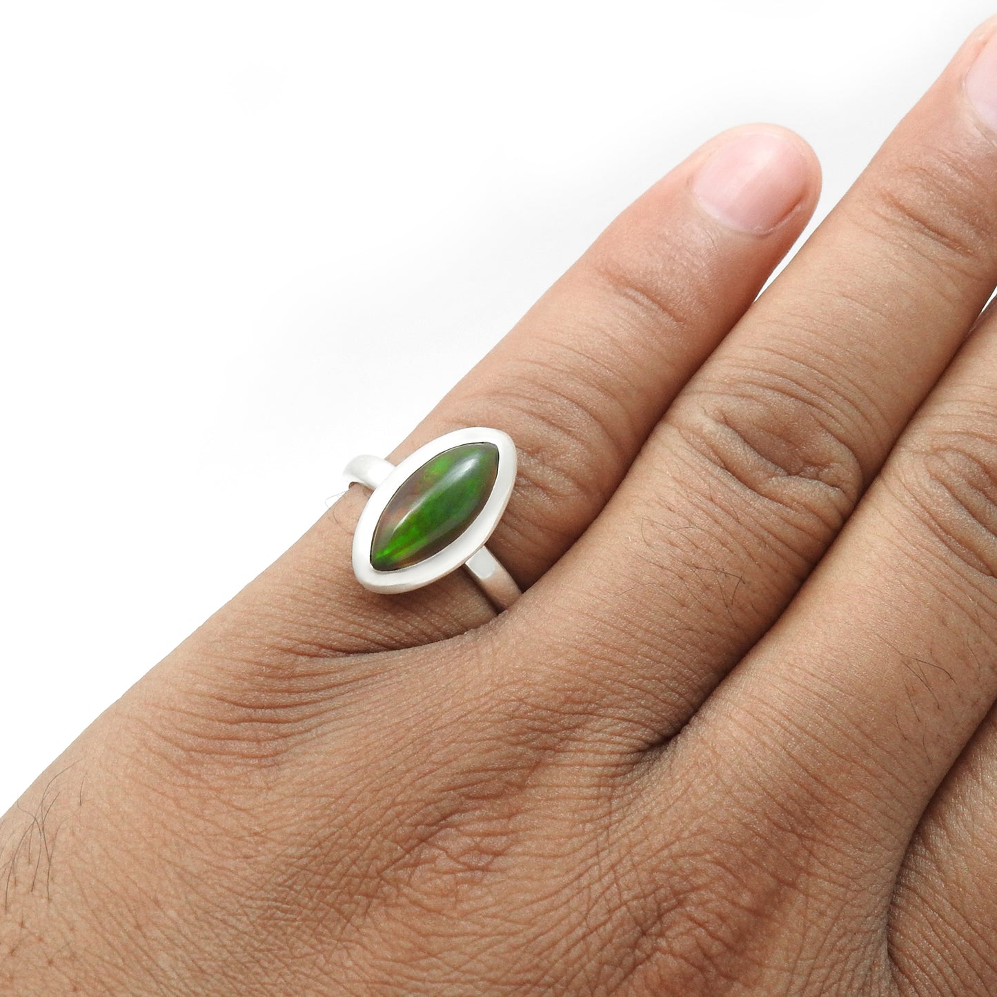 Black Opal Gemstone 925 Sterling Silver Cocktail Statement Bezel Ring Jewelry