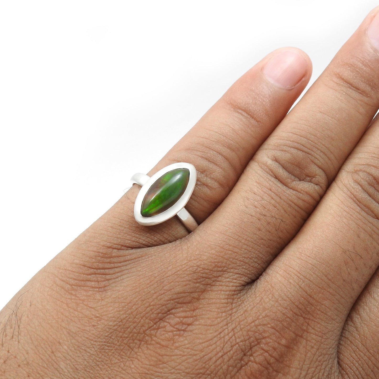 Black Opal Gemstone 925 Sterling Silver Cocktail Statement Bezel Ring Jewelry