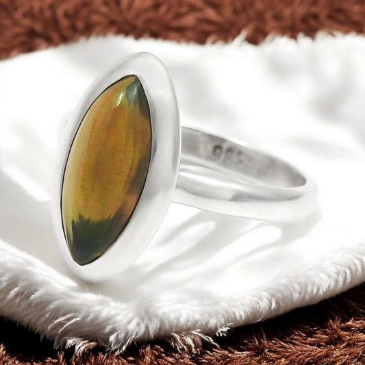 Black Opal Gemstone 925 Sterling Silver Cocktail Statement Bezel Ring Jewelry