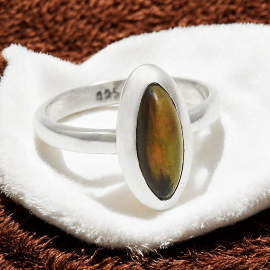 Black Opal Stone Promise Wedding Band Handcrafted Boho Ring Jewelry Solid Silver