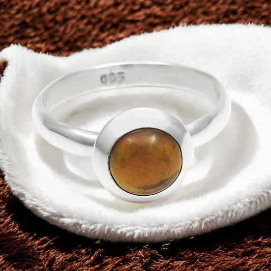 Round Natural Black Opal Solid Silver Sister Bezel Cocktail Anniversary New Ring