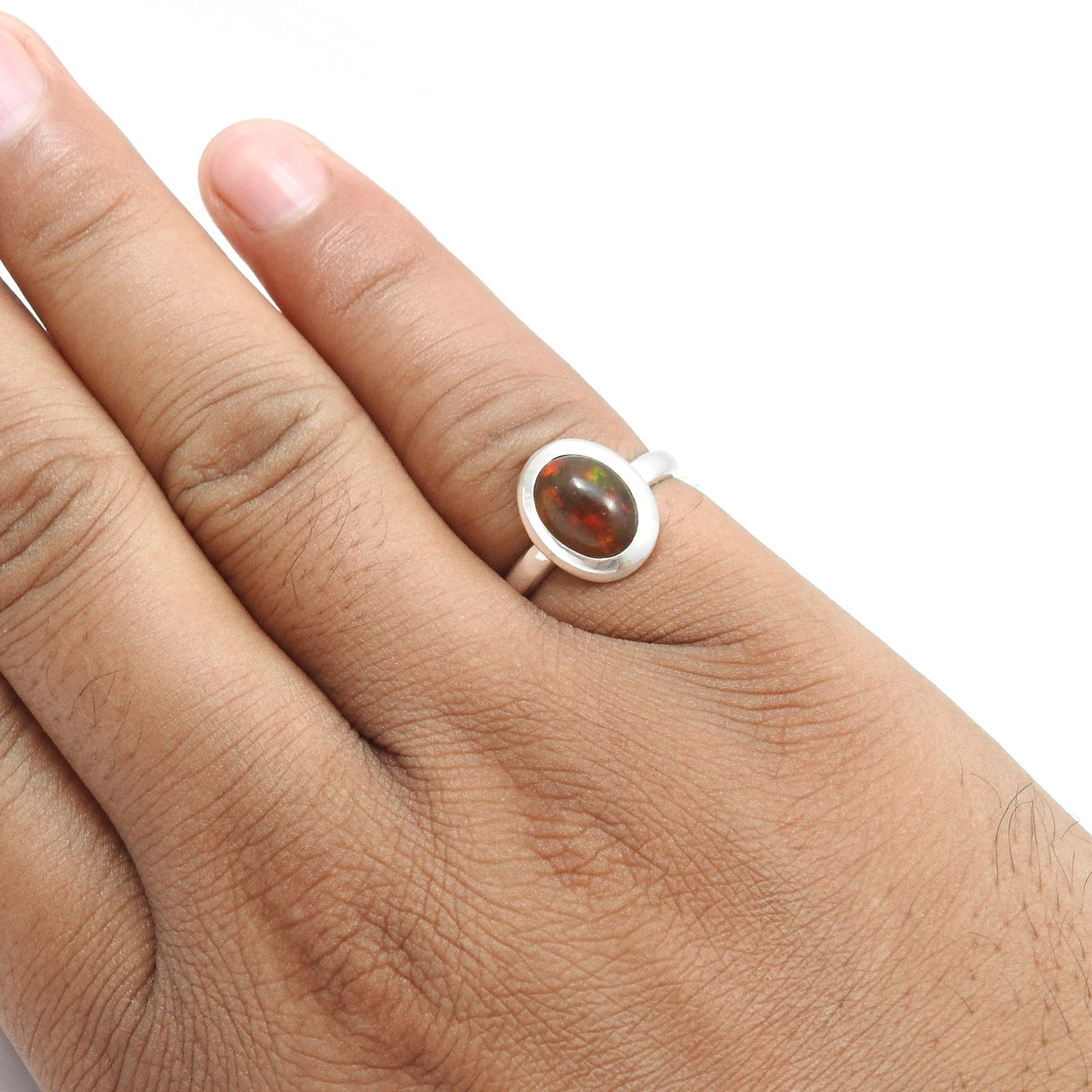 Black Opal Gemstone 925 Solid Silver Sister Band Artisan Ring Jewelry