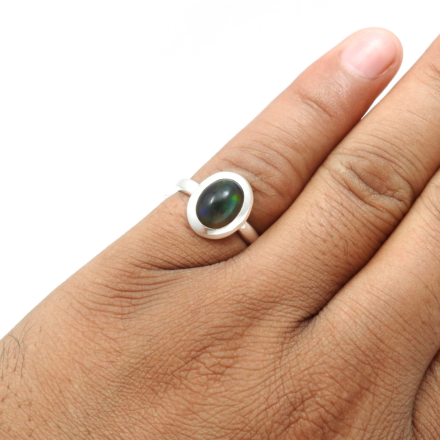 Black Opal Gemstone 925 Solid Silver Cocktail Christmas Gift Wife Ring