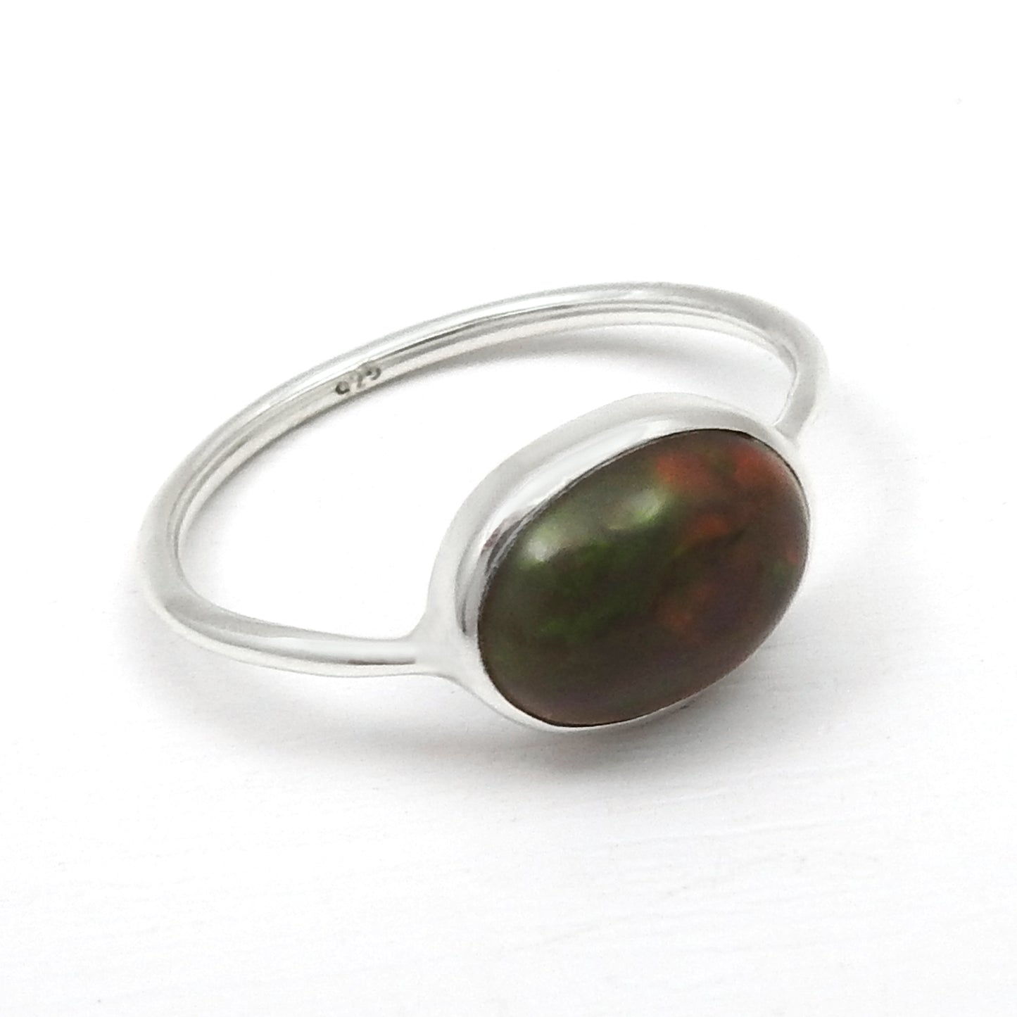 Black Opal Stone Band Wedding Birthday Ring Jewelry Solid Sterling Silver