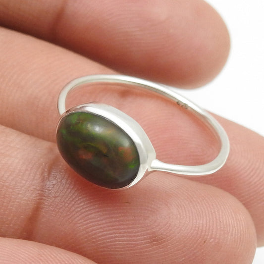 Black Opal Stone Band Wedding Birthday Ring Jewelry Solid Sterling Silver