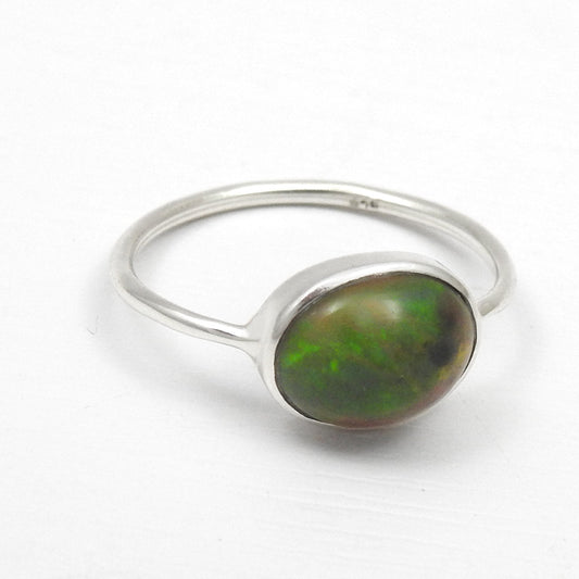 Natural Black Opal 925 Silver Bezel Band Promise Engagement Ring Jewelry