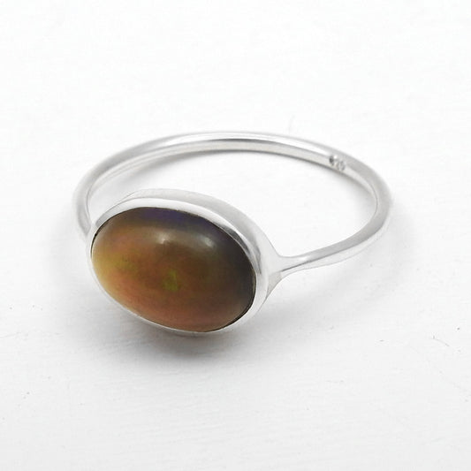 Natural Black Opal 925 Silver Engagement Promise Trendy Band Bezel Ring