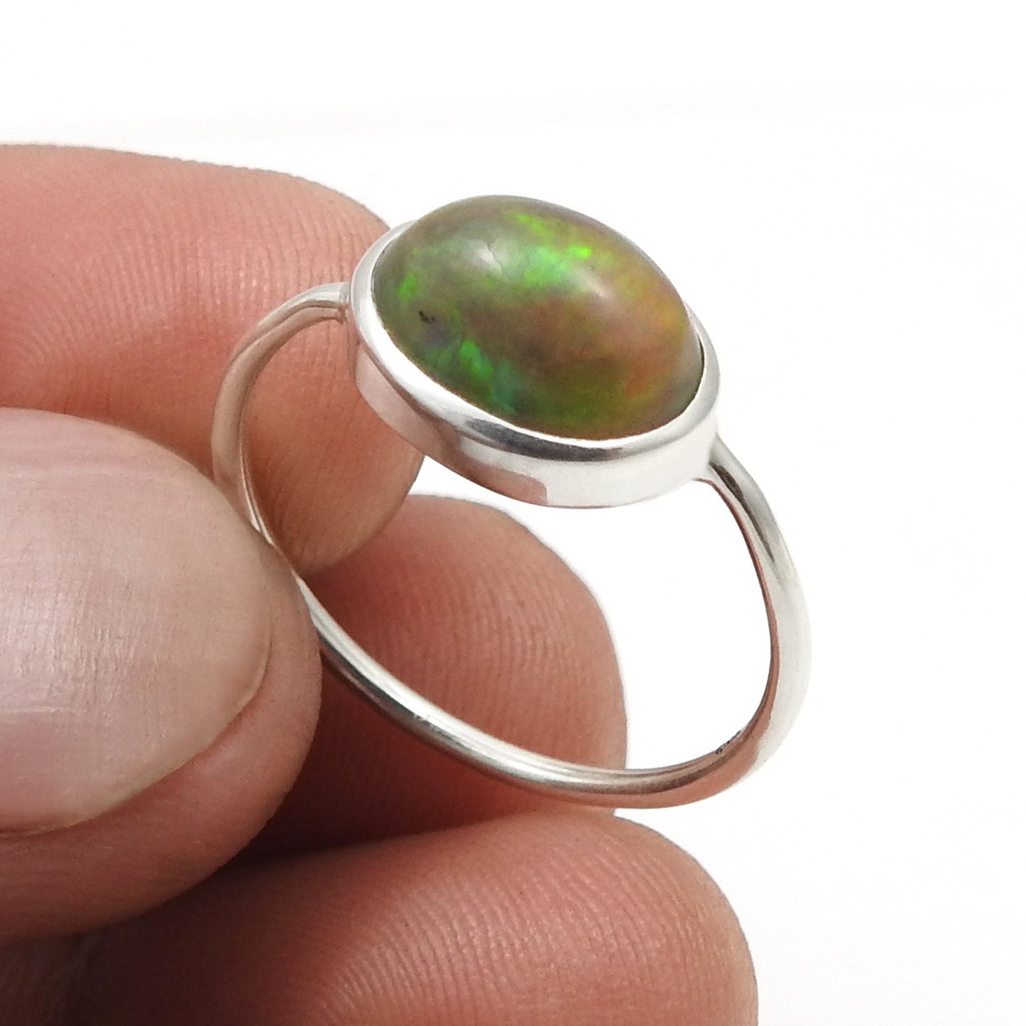 Oval Black Opal Gemstone Solid Sterling Silver Promise Band Ring Jewelry