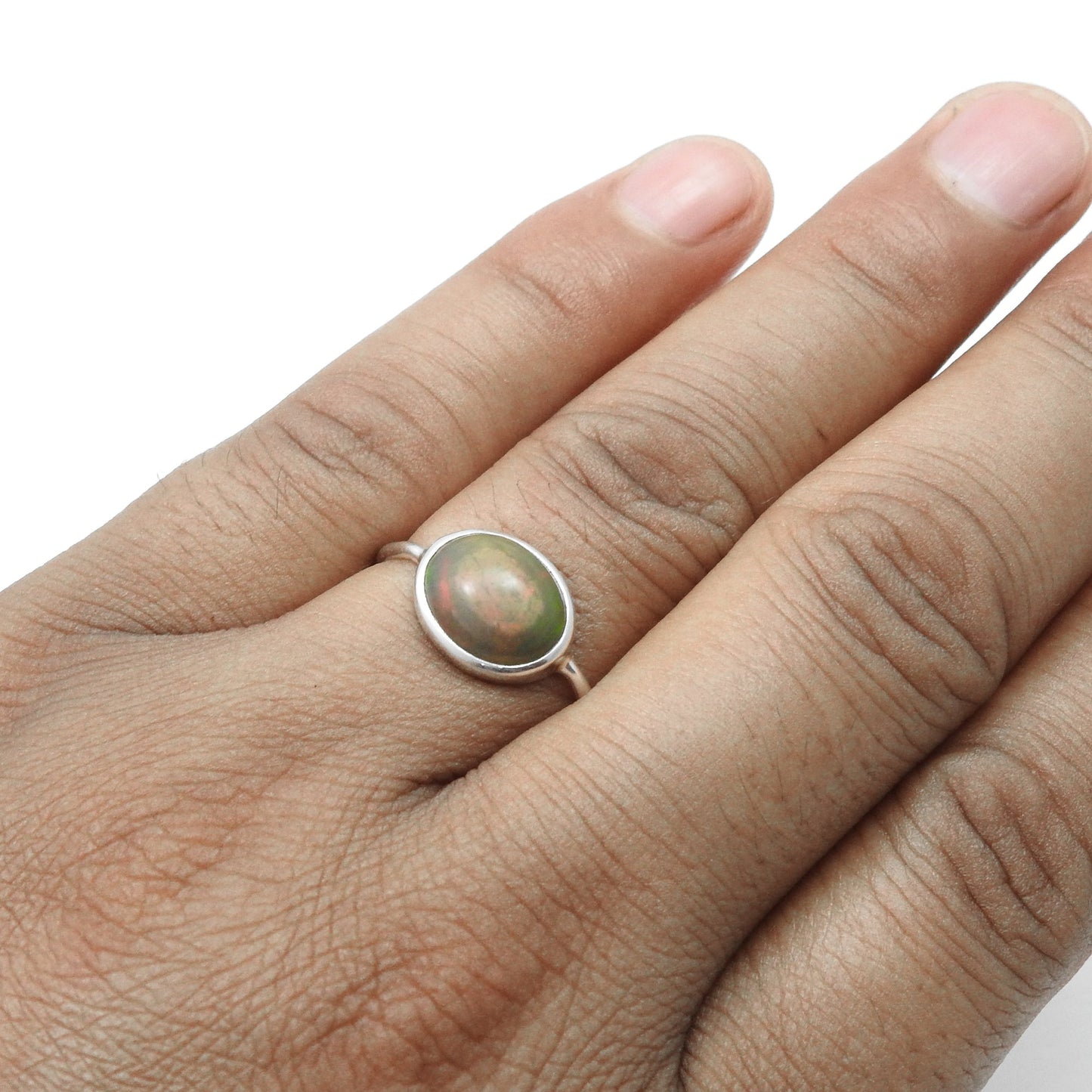 Oval Black Opal Gemstone Solid Silver Sister Band Handmade Ring Jewelry