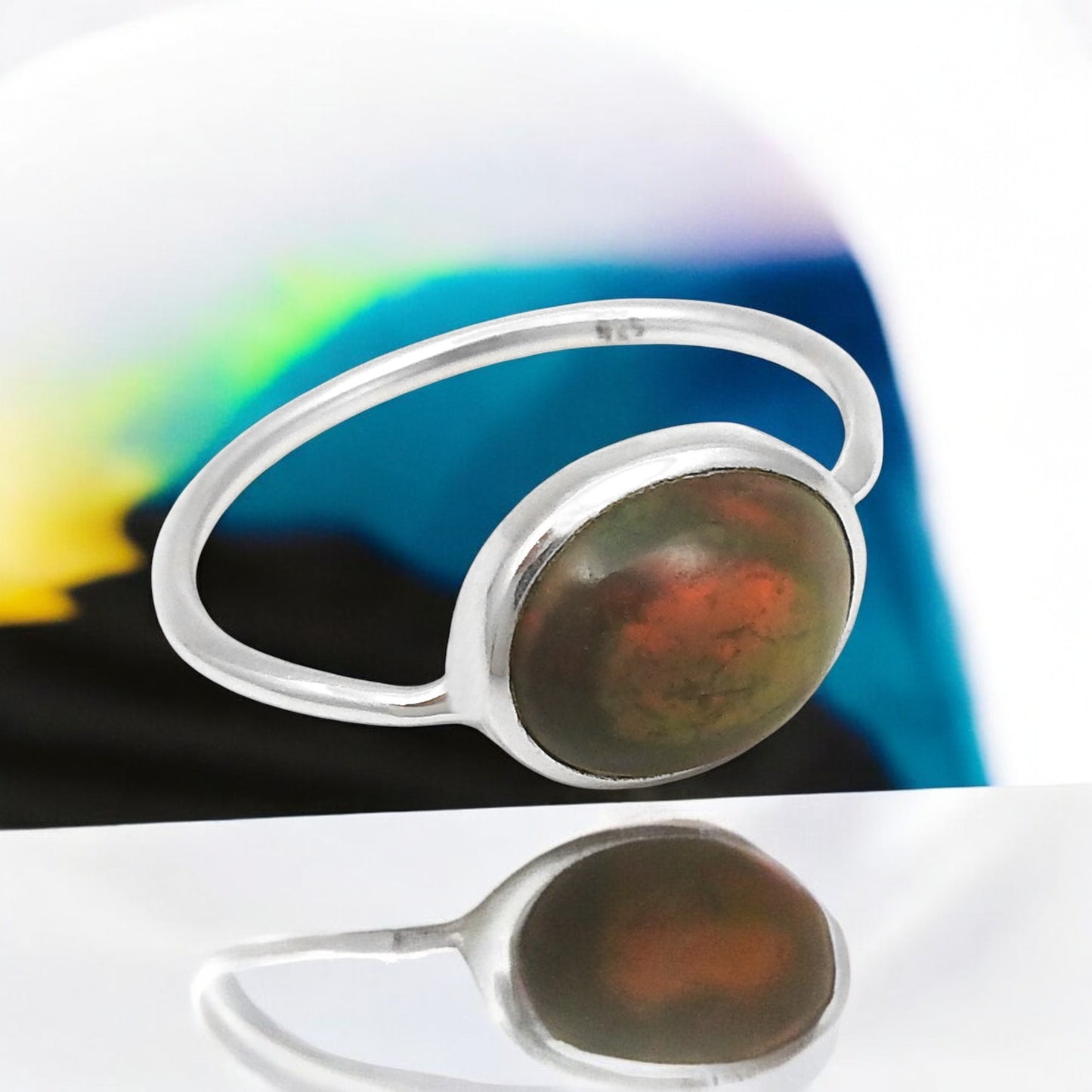 Oval Black Opal Gemstone Solid Silver Sister Band Handmade Ring Jewelry