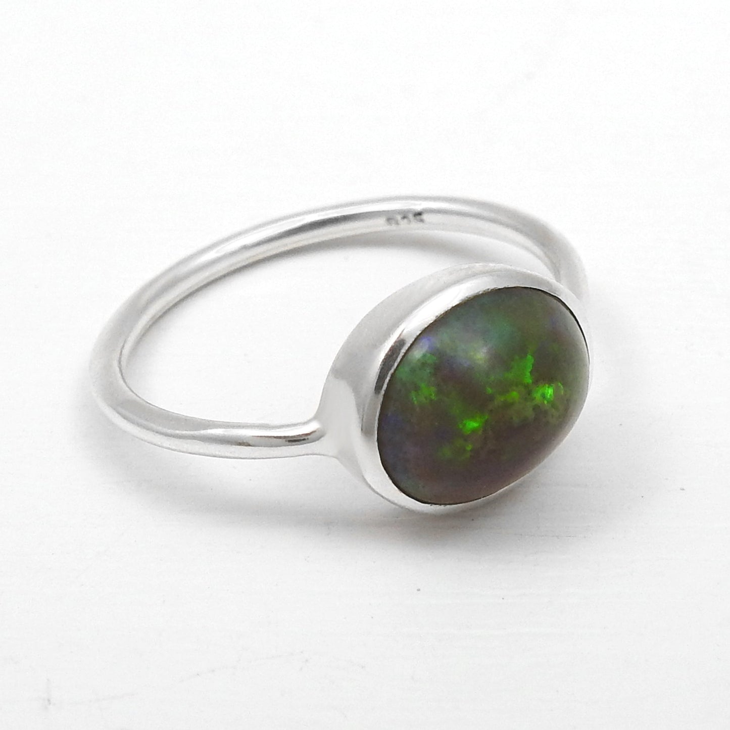 Oval Black Opal Stone Solid Silver Engagement Boho Band Sister Ring Jewelry