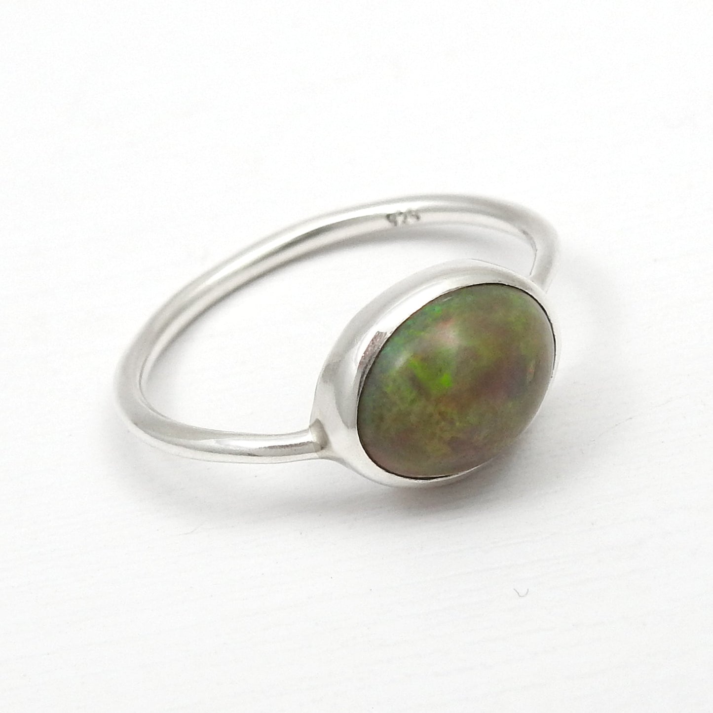 Natural Black Opal 925 Sterling Silver Ethnic Band Bezel Ring Jewelry
