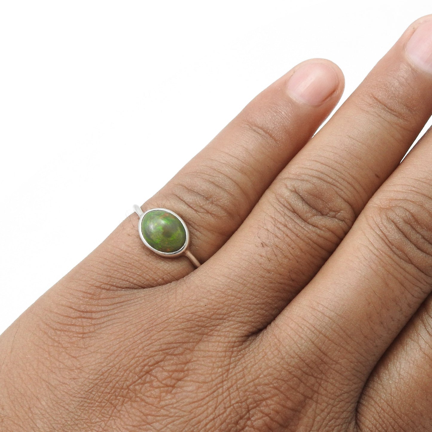 Natural Black Opal 925 Sterling Silver Ethnic Band Bezel Ring Jewelry