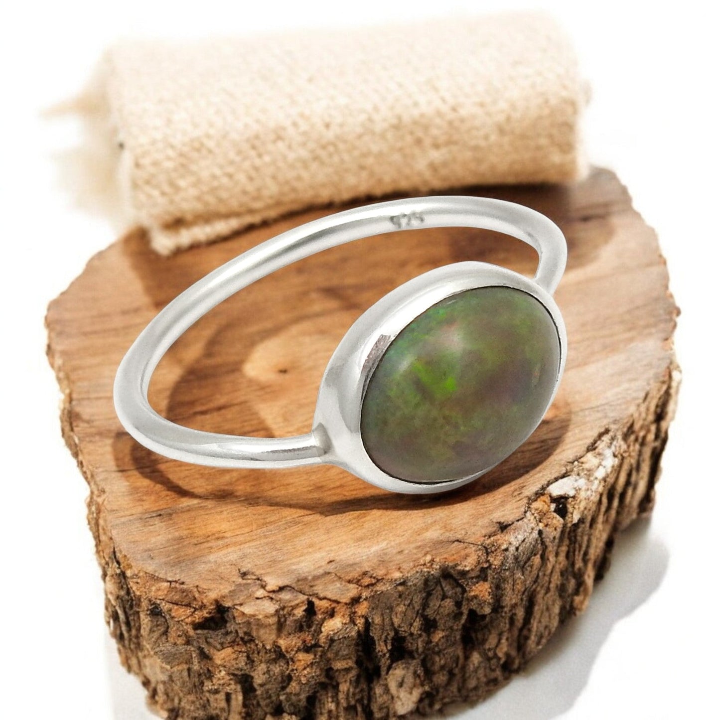 Natural Black Opal 925 Sterling Silver Ethnic Band Bezel Ring Jewelry