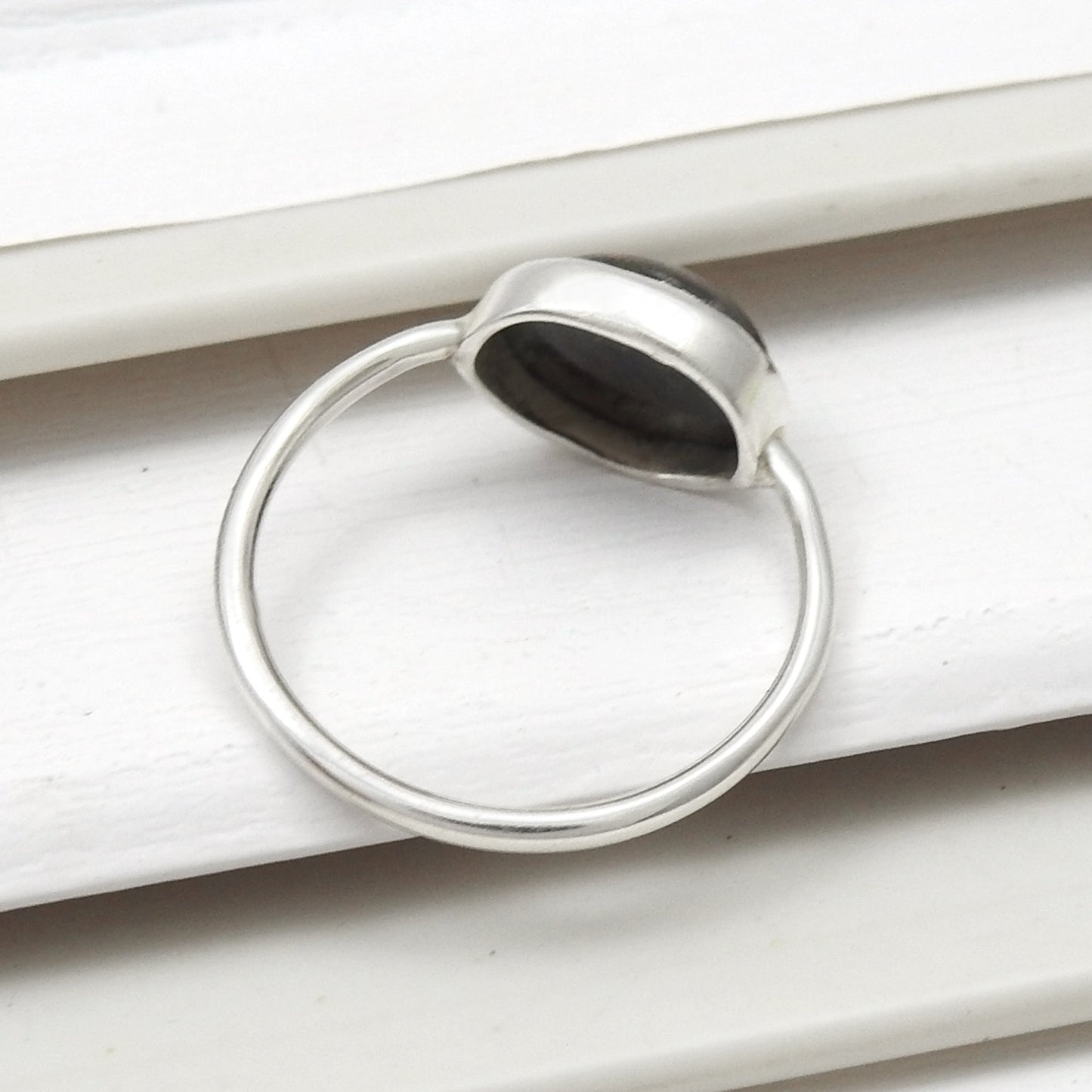 Oval Black Opal Gemstone Sterling Silver Boho Band Promise Ring Jewelry