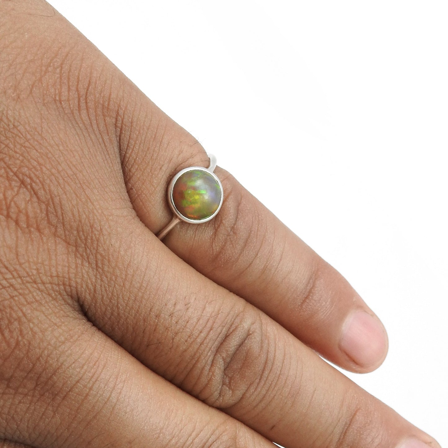 Womens Day Deal Black Opal Stone 925 Solid Silver Bezel Wife Band Ring